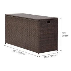 Teamson Home Outdoor 154-Gallon PE Rattan Deck Box for Cushions or Pool Accessory Storage, Brown- FINAL SALE