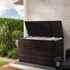 Teamson Home Outdoor 154-Gallon PE Rattan Deck Box for Cushions or Pool Accessory Storage, Brown- FINAL SALE