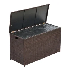 Teamson Home Outdoor 154-Gallon PE Rattan Deck Box for Cushions or Pool Accessory Storage, Brown- FINAL SALE