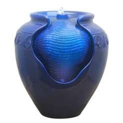 Teamson Home Outdoor Glazed Pot Fountain with LED Lights, Blue