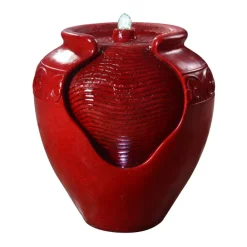 Teamson Home Outdoor Glazed Pot Water Fountain with LED lights, Red