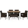 Teamson Home Outdoor 5-Piece PE Rattan and Acacia Wood Patio Dining Set with Four Chairs and Table, Brown