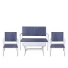 Teamson Home Outdoor 4-Piece Coastal PE Rattan Table, Loveseat and Chairs Patio Set, White/Navy