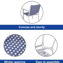 Teamson Home Outdoor 4-Piece Coastal PE Rattan Table, Loveseat and Chairs Patio Set, White/Navy
