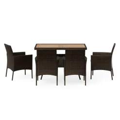 Teamson Home Outdoor 5-Piece PE Rattan and Acacia Wood Patio Dining Set with Four Chairs and Table, Brown