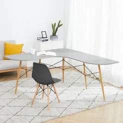 Teamson Home Roberto L-Shaped Corner Desk with Wood and Metal Details, Light Gray- FINAL SALE