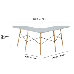 Teamson Home Roberto L-Shaped Corner Desk with Wood and Metal Details, Light Gray- FINAL SALE