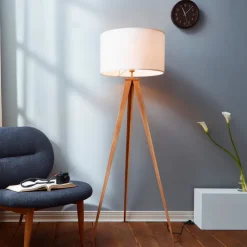 Teamson Home Romanza 60" Postmodern Tripod Floor Lamp with Drum Shade, Natural/White