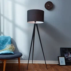 Teamson Home Romanza 60" Postmodern Tripod Floor Lamp with Drum Shade, Matte Black
