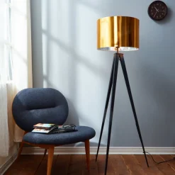 Teamson Home Romanza 60" Postmodern Tripod Floor Lamp with Drum Shade, Matte Black/Gold- FINAL SALE