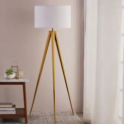 Teamson Home Romanza 62" Postmodern Tripod Floor Lamp with Drum Shade, Matte Gold/White- FINAL SALE