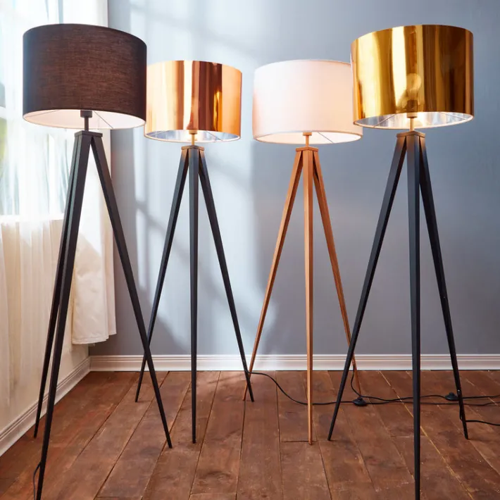 Teamson Home Romanza 60" Postmodern Tripod Floor Lamp with Drum Shade, Matte Black/Gold- FINAL SALE