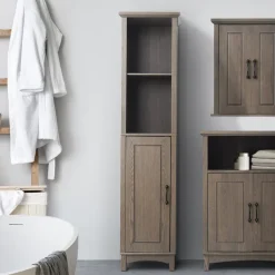 Teamson Home Russell Freestanding Multi-Functional Linen Tower, Salt Oak -FINAL SALE