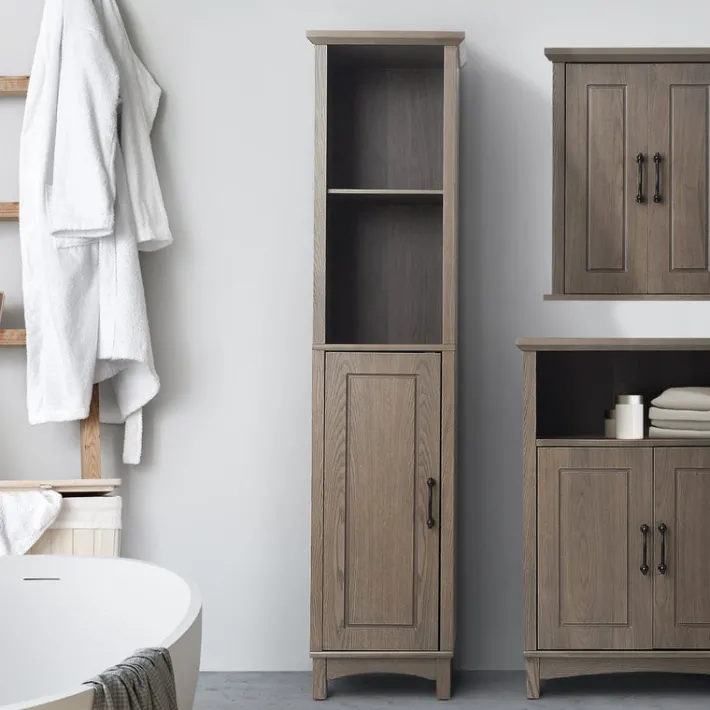 Teamson Home Russell Freestanding Multi-Functional Linen Tower, Salt Oak -FINAL SALE