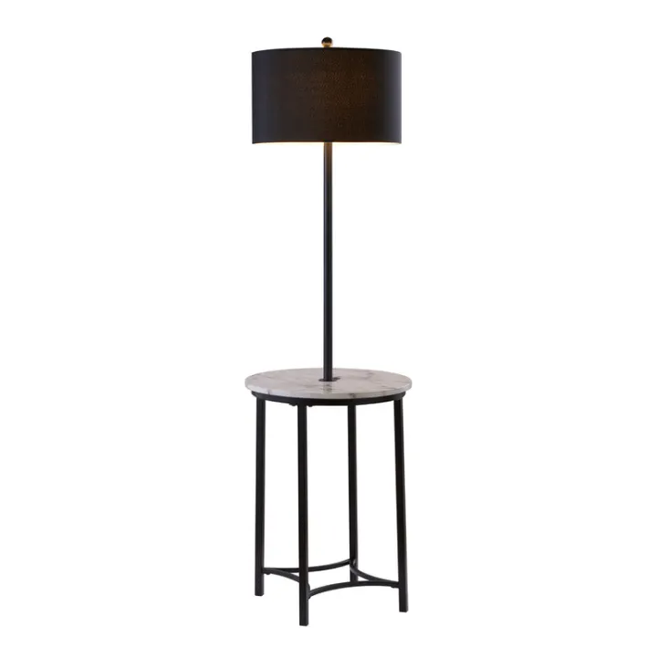 Teamson Home Shenna Floor Lamp with Faux Marble Tray Table and Built-In USB Port, Black- FINAL SALE