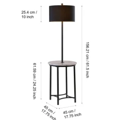 Teamson Home Shenna Floor Lamp with Faux Marble Tray Table and Built-In USB Port, Black- FINAL SALE