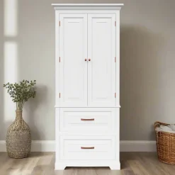 Teamson Home St. James Two-Door, Two Drawer Linen Tower, White