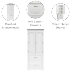 Teamson Home St. James Two-Door, Two Drawer Linen Tower, White