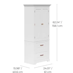 Teamson Home St. James Two-Door, Two Drawer Linen Tower, White