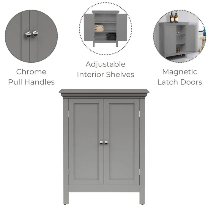 Teamson Home Stratford Freestanding Two-Door Floor Cabinet, Gray