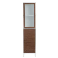 Teamson Home Tyler Modern Linen Tower Tall Cabinet with Two Doors, Walnut/White -FINAL SALE