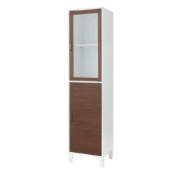 Teamson Home Tyler Modern Linen Tower Tall Cabinet with Two Doors, Walnut/White -FINAL SALE