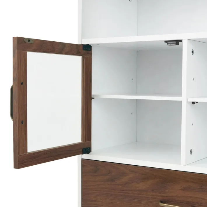 Teamson Home Tyler Modern Floor Cabinet with Drawer, Walnut/White -FINAL SALE