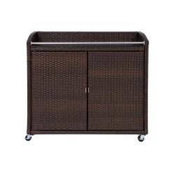 Teamson Home Veronica Outdoor Portable PE Rattan Serving Cart with Wheels, Brown- FINAL SALE
