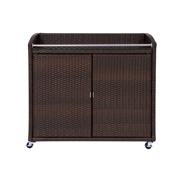 Teamson Home Veronica Outdoor Portable PE Rattan Serving Cart with Wheels, Brown- FINAL SALE