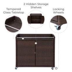 Teamson Home Veronica Outdoor Portable PE Rattan Serving Cart with Wheels, Brown- FINAL SALE