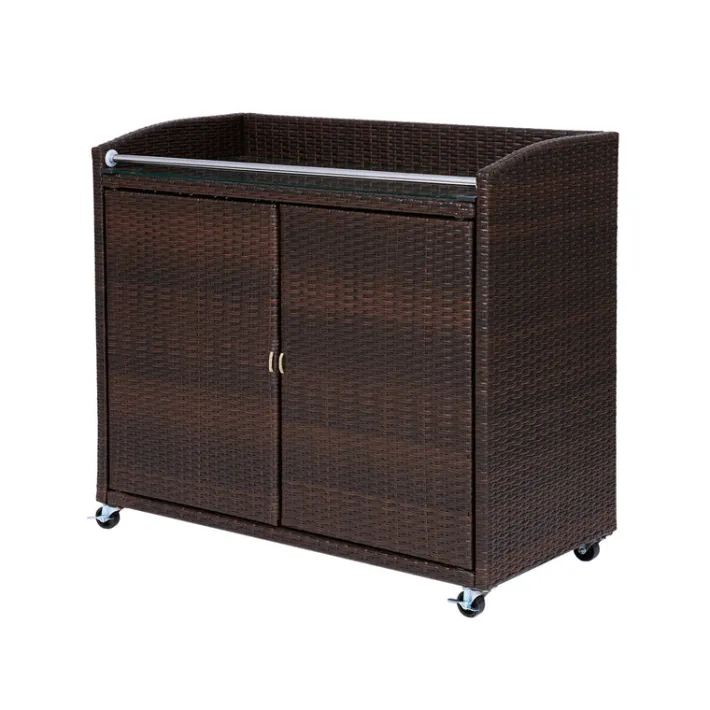 Teamson Home Veronica Outdoor Portable PE Rattan Serving Cart with Wheels, Brown- FINAL SALE