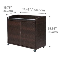 Teamson Home Veronica Outdoor Portable PE Rattan Serving Cart with Wheels, Brown- FINAL SALE