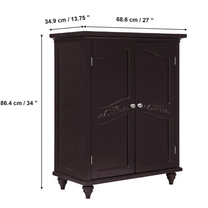 Teamson Home Versailles Floor Cabinet with 2 Shelves, Dark Espresso- FINAL SALE