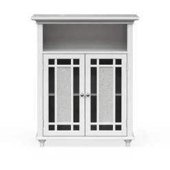 Teamson Home Windsor Floor Cabinet with Glass Mosaic Doors, White- FINAL SALE