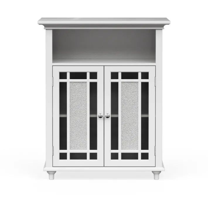 Teamson Home Windsor Floor Cabinet with Glass Mosaic Doors, White- FINAL SALE