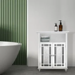 Teamson Home Windsor Floor Cabinet with Glass Mosaic Doors, White- FINAL SALE