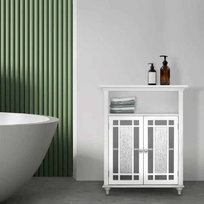 Teamson Home Windsor Floor Cabinet with Glass Mosaic Doors, White- FINAL SALE