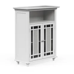 Teamson Home Windsor Floor Cabinet with Glass Mosaic Doors, White- FINAL SALE