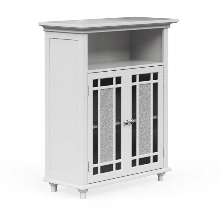 Teamson Home Windsor Floor Cabinet with Glass Mosaic Doors, White- FINAL SALE
