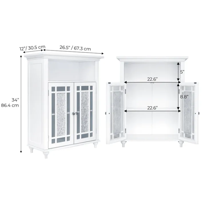 Teamson Home Windsor Floor Cabinet with Glass Mosaic Doors, White- FINAL SALE