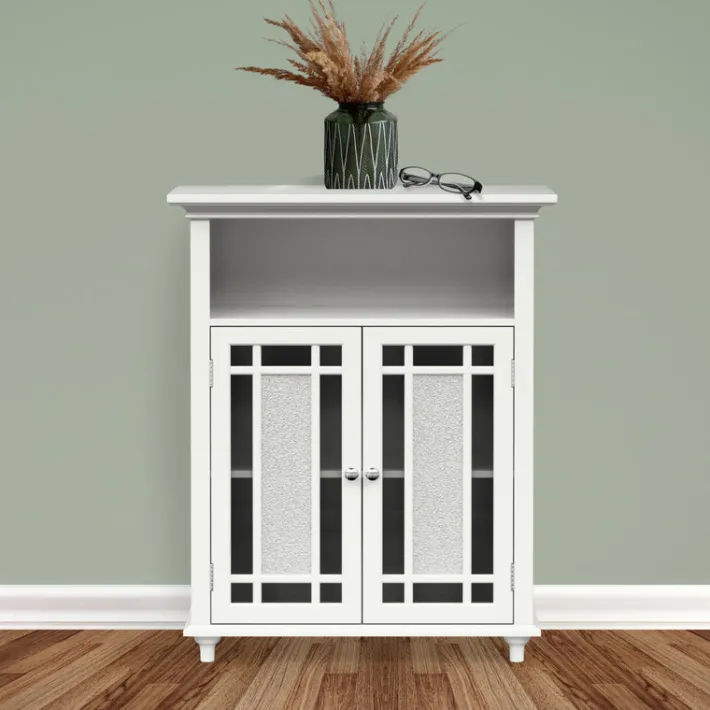 Teamson Home Windsor Floor Cabinet with Glass Mosaic Doors, White- FINAL SALE