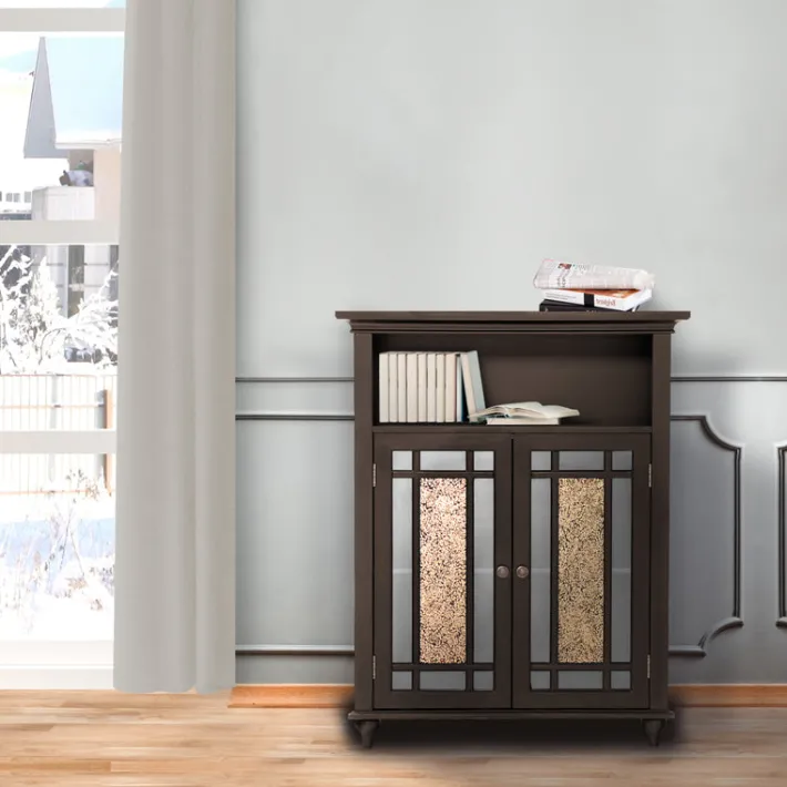 Teamson Home Windsor Floor Cabinet with Glass Mosaic Doors, Dark Espresso