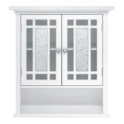 Teamson Home Windsor Removable Wall Cabinet with Glass Mosaic Doors, White
