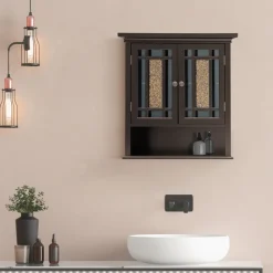 Teamson Home Windsor Removable Wall Cabinet with Glass Mosaic Doors, Dark Espresso