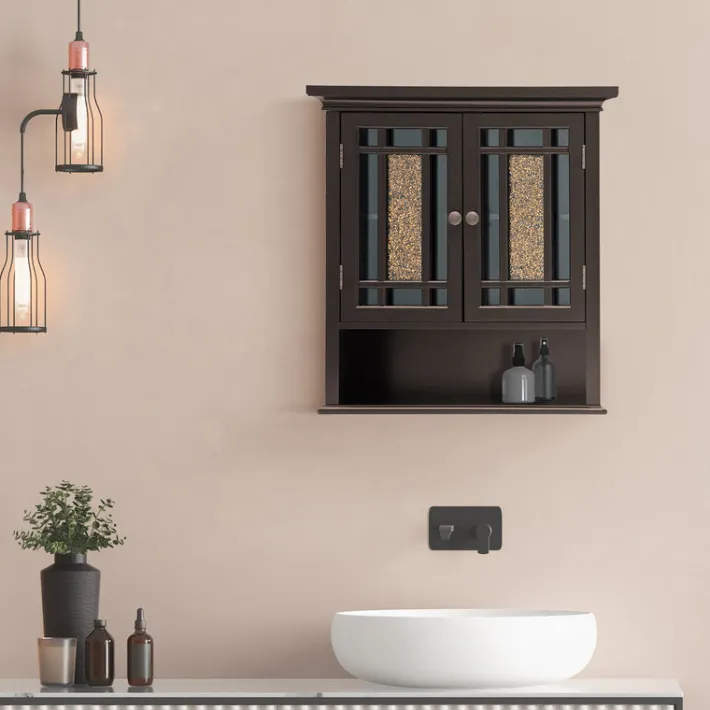 Teamson Home Windsor Removable Wall Cabinet with Glass Mosaic Doors, Dark Espresso