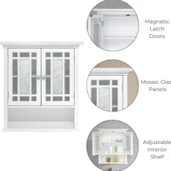 Teamson Home Windsor Removable Wall Cabinet with Glass Mosaic Doors, White