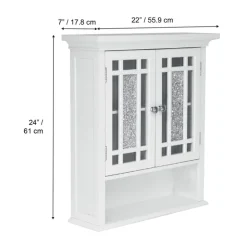 Teamson Home Windsor Removable Wall Cabinet with Glass Mosaic Doors, White