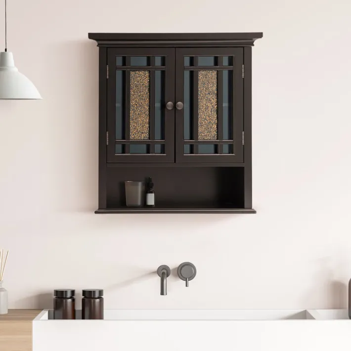 Teamson Home Windsor Removable Wall Cabinet with Glass Mosaic Doors, Dark Espresso