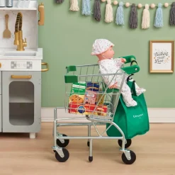 Kids Teamson KIDS - LITTLE HELPER DALLAS SHOPPING CART WITH PLAY FOOD, CHROME/GREEN- FINAL SALE