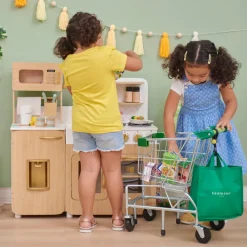 Kids Teamson KIDS - LITTLE HELPER DALLAS SHOPPING CART WITH PLAY FOOD, CHROME/GREEN- FINAL SALE